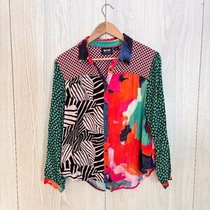 Maeve by Anthropologie Alida Contrast Patchwork Button Down Shirt